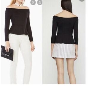 BCBGMaxAzria off the shoulder black peplum top